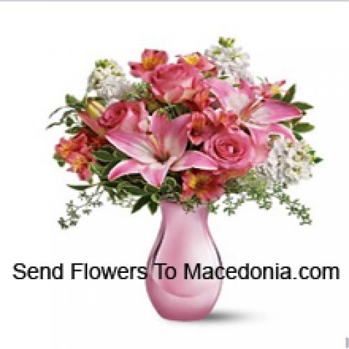 Cute Pink Roses and Lilies with Assorted Flowers