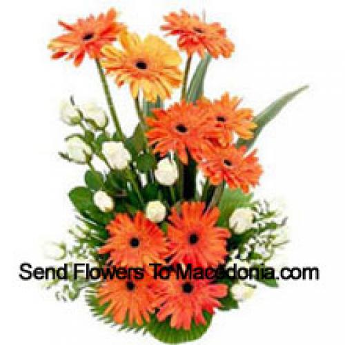 Red and White Gerberas and Roses Basket