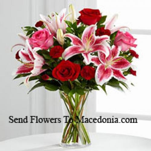 Roses with Pink Lilies in Vase